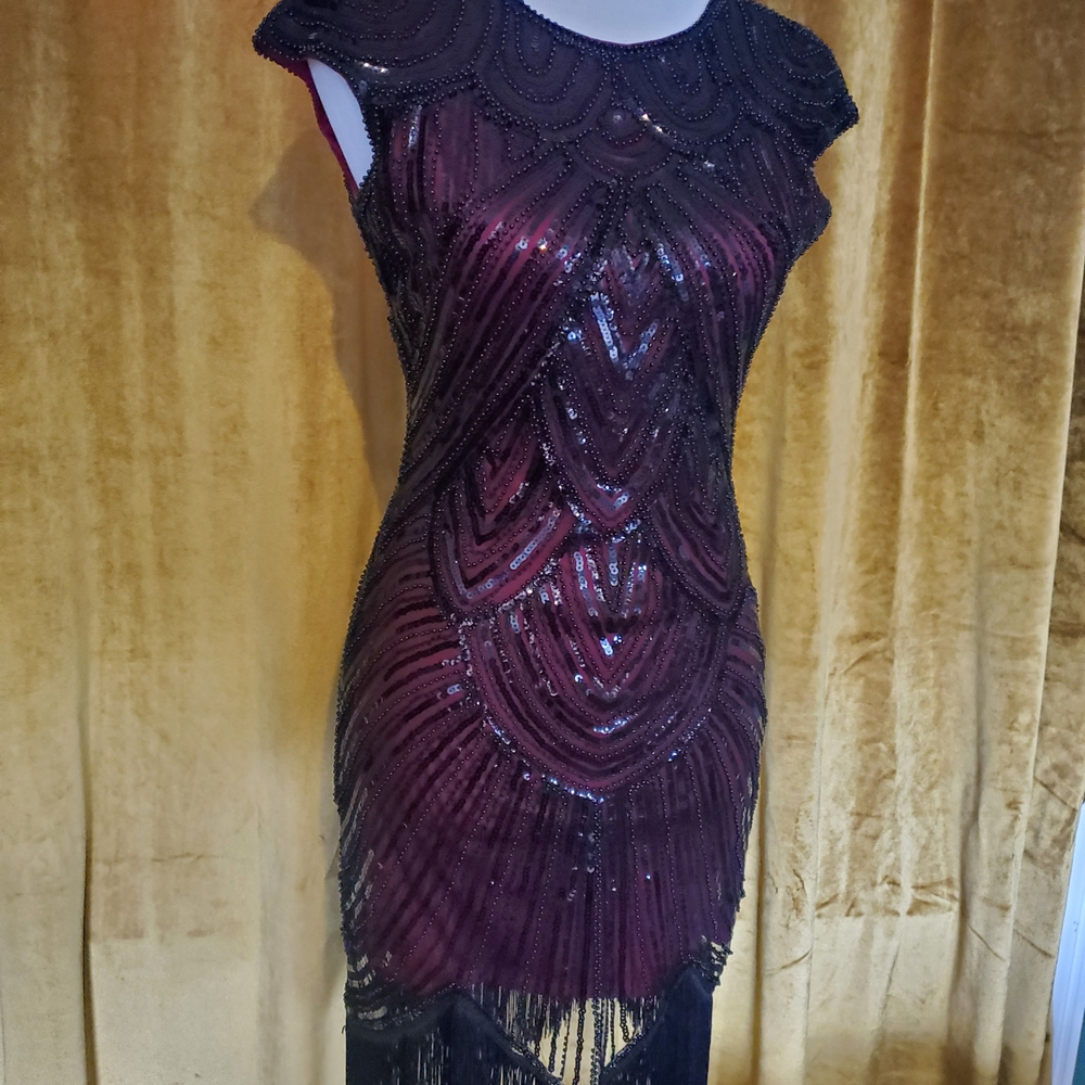 Elegant Black and Purple Beaded Dress